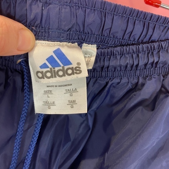 Vintage Adidas Track Pants Wind breaker Ankle Zip Blue Navy Gray Stripe Logo L - Picture 3 of 7